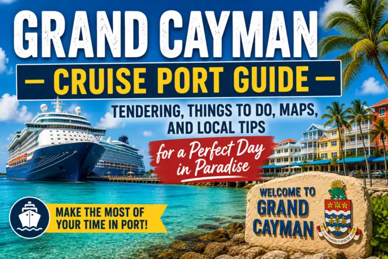 Grand Cayman Cruise Port Guide with cruise ships, George Town waterfront, and tender port overview
