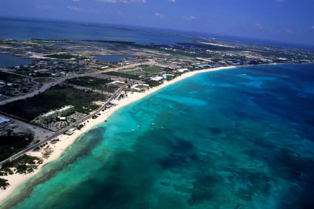 Aerial view of Seven Mile Beach in Grand